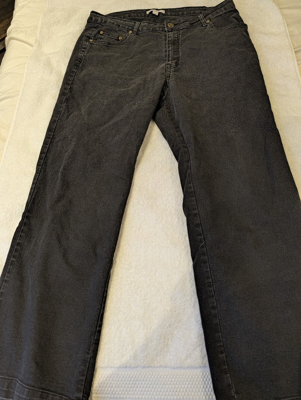 Woman Within Washed Black Stretch Straight Leg Jeans 16W Gap-Free Elastic Back